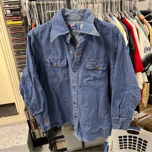 Wrangler Denim Shirt L/XL unisex Snap Button 1970s Vintage Made in USA Chambray